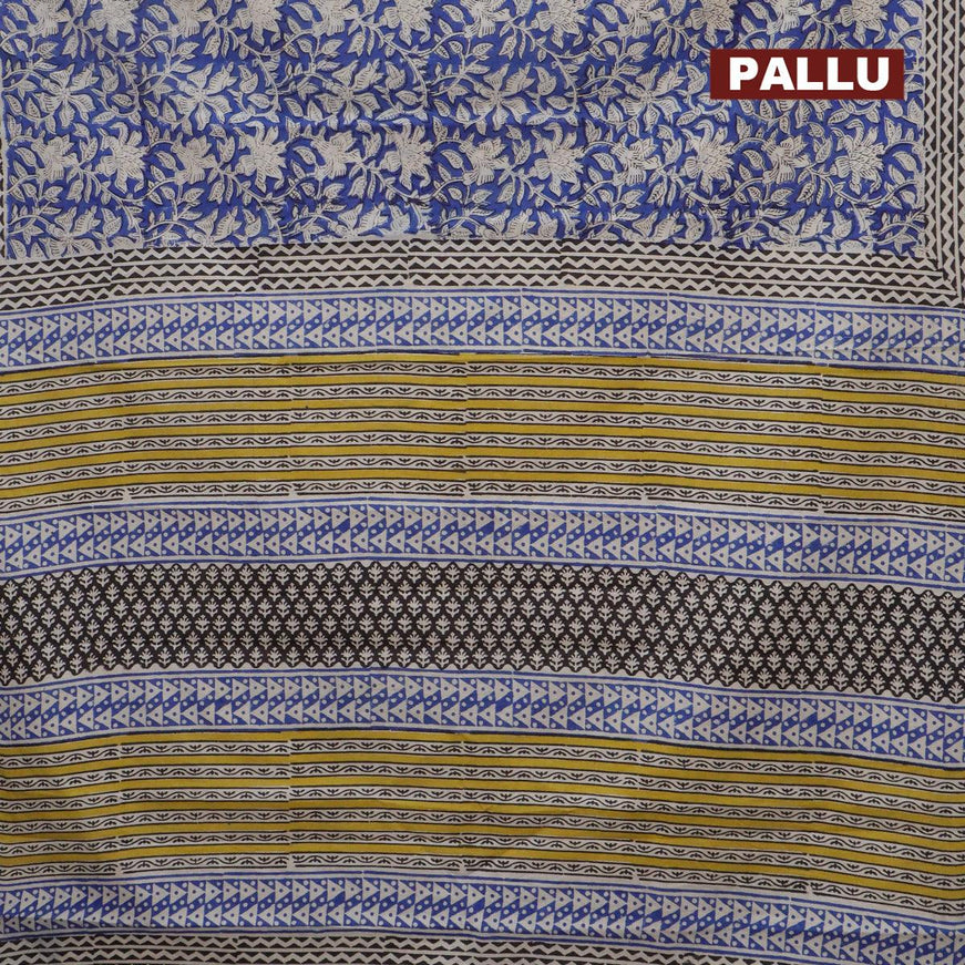 Jaipur cotton saree blue and beige with allover kalamkari prints and printed border - {{ collection.title }} by Prashanti Sarees