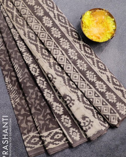 Jaipur cotton saree grey shade with allover prints and printed border - {{ collection.title }} by Prashanti Sarees