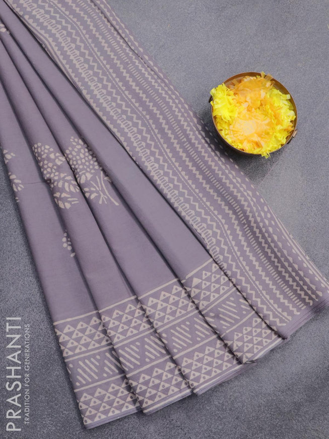 Jaipur cotton saree grey with butta prints and printed border - {{ collection.title }} by Prashanti Sarees
