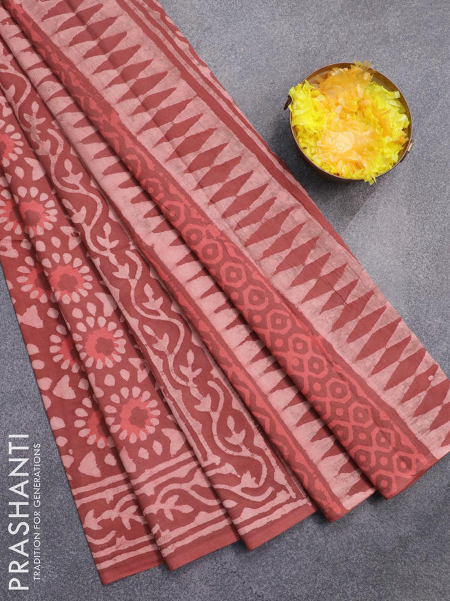 Jaipur cotton saree pastel maroon with allover prints and printed border - {{ collection.title }} by Prashanti Sarees