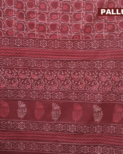 Jaipur cotton saree pastel maroon shade with allover prints and printed border - {{ collection.title }} by Prashanti Sarees