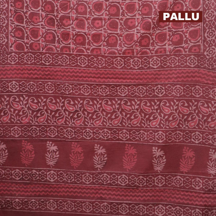 Jaipur cotton saree pastel maroon shade with allover prints and printed border - {{ collection.title }} by Prashanti Sarees