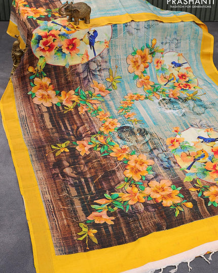 Mangalgiri silk cotton saree multi colour and yellow with allover floral prints and zari woven border - {{ collection.title }} by Prashanti Sarees