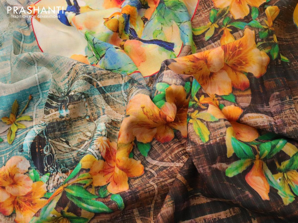 Mangalgiri silk cotton saree multi colour and yellow with allover floral prints and zari woven border - {{ collection.title }} by Prashanti Sarees