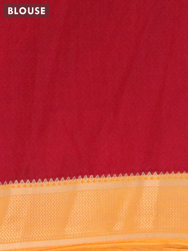 Banarasi cotton saree maroon and mango yellow with allover batik prints and zari woven border