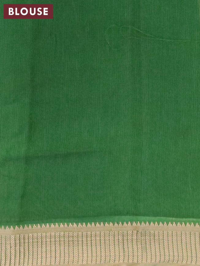 Banarasi cotton saree dark mustard and green with allover geometric prints and zari woven border
