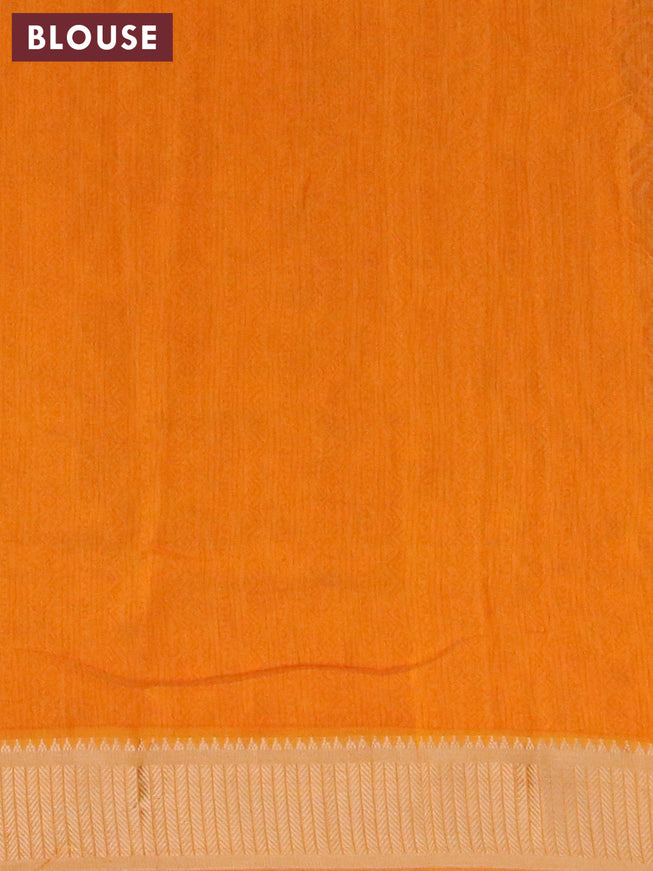 Banarasi cotton saree maroon and mango yellow with allover geometric prints and zari woven border