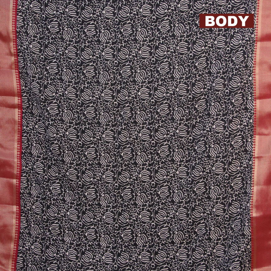 Banarasi cotton saree black and maroon with allover prints and zari woven border