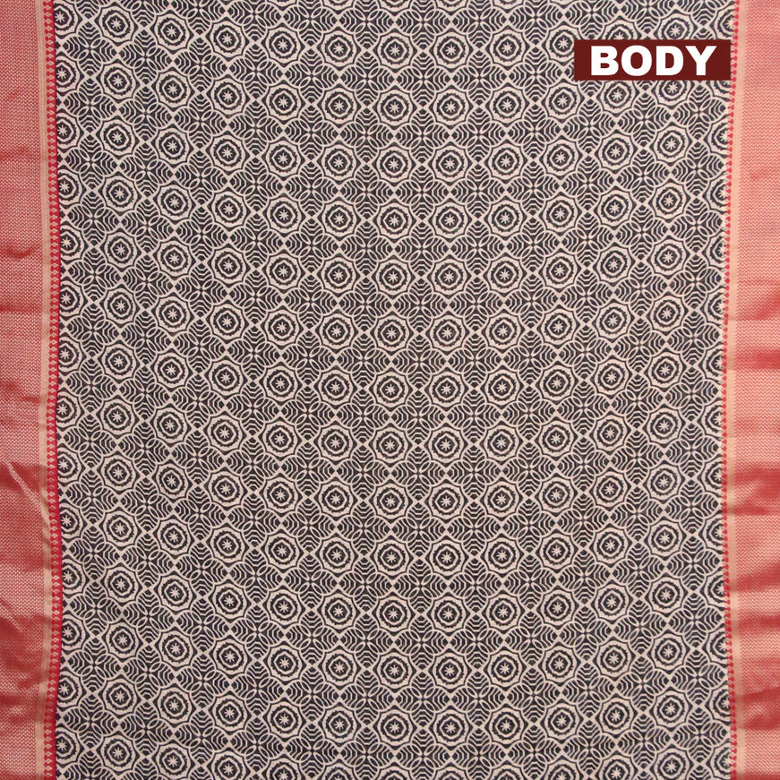 Banarasi cotton saree black and maroon with allover geometric prints and zari woven border