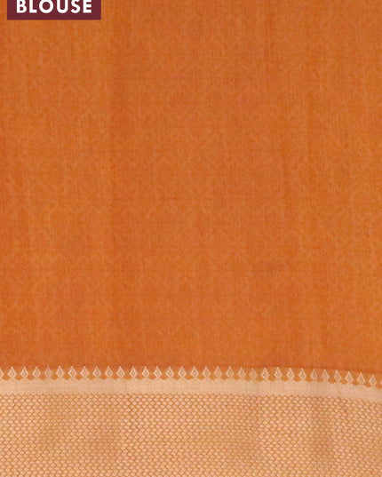 Banarasi cotton saree maroon and dark mustard with allover geometric prints and zari woven border