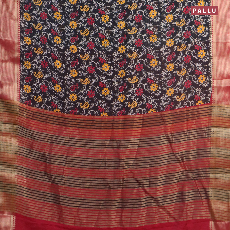 Banarasi cotton saree black and maroon with allover floral prints and zari woven border