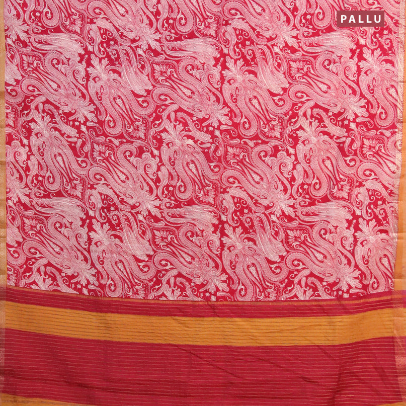 Banarasi cotton saree maroon and mustard yellow with allover prints and zari woven border