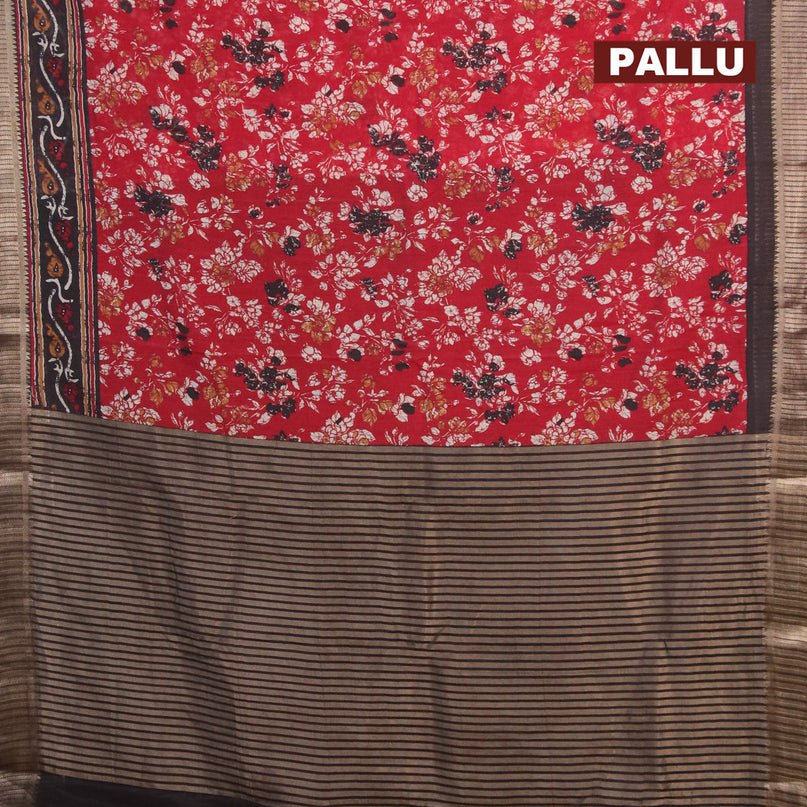 Banarasi cotton saree maroon and black with allover prints and zari woven border