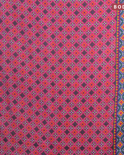Banarasi cotton saree magenta pink and blue with allover ikat prints and zari woven border