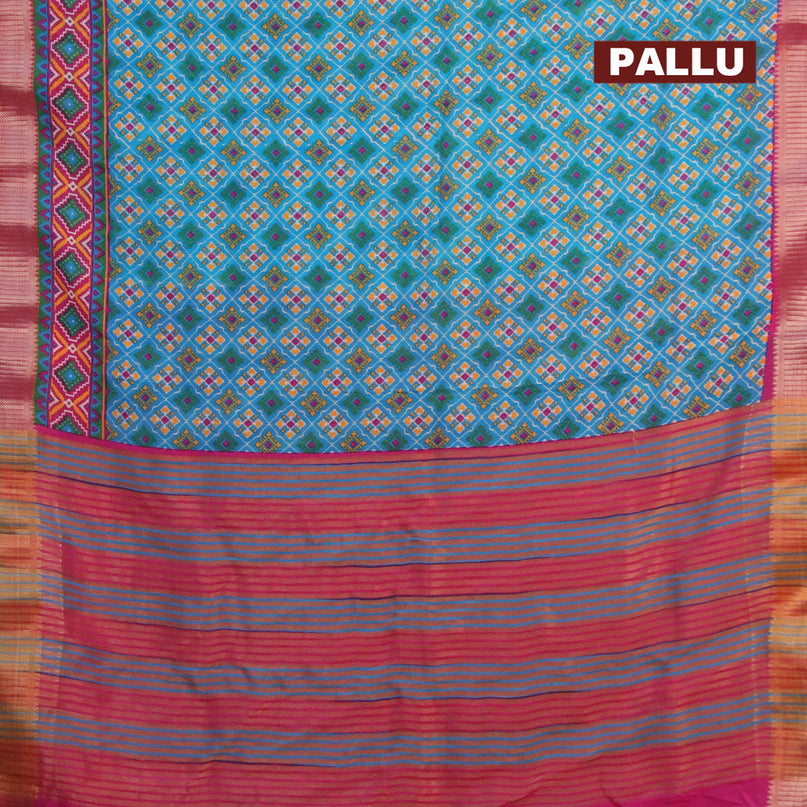 Banarasi cotton saree cs blue and pink with allover ikat prints and zari woven border