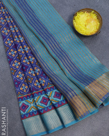 Banarasi cotton saree blue and cs blue with allover ikat prints and zari woven border