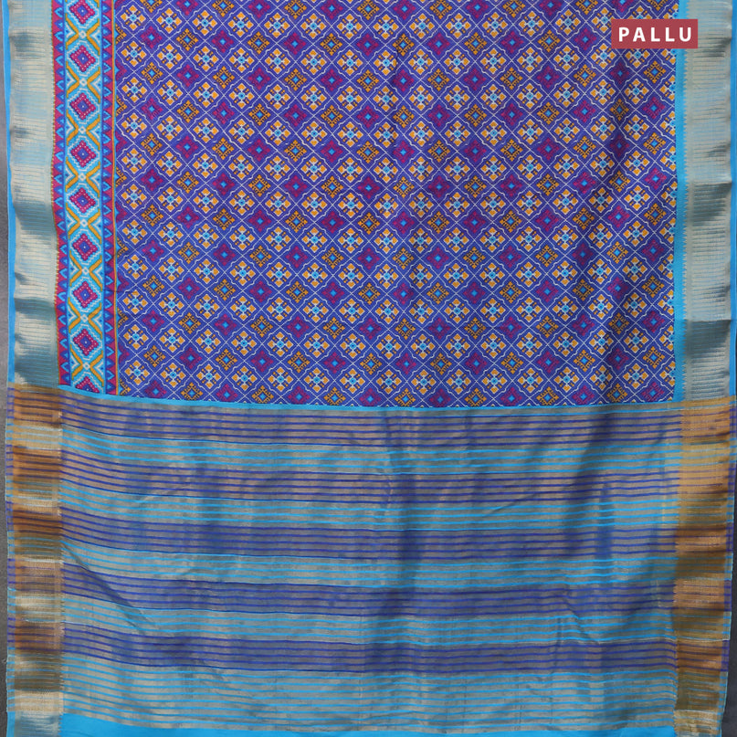 Banarasi cotton saree blue and cs blue with allover ikat prints and zari woven border