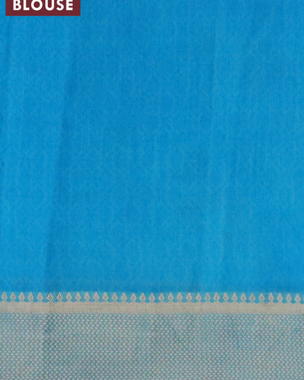 Banarasi cotton saree blue and light blue with allover ikat prints and zari woven border