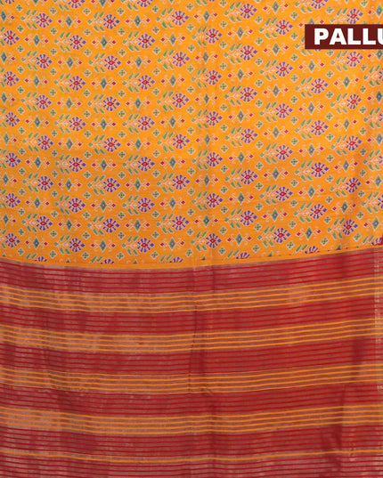 Banarasi cotton saree orange and maroon with allover ikat prints and zari woven border