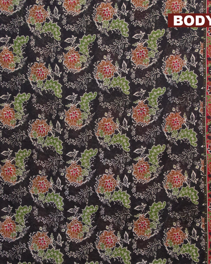 Banarasi cotton saree black and red with allover prints and zari woven border