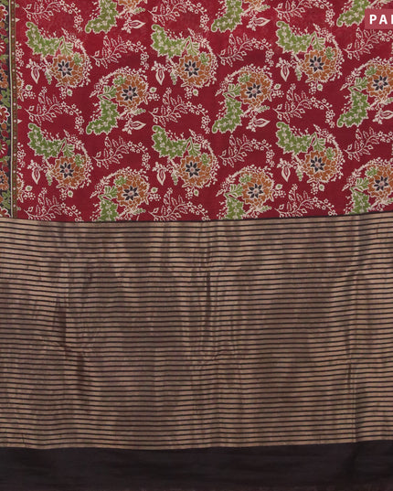 Banarasi cotton saree dark maroon and black with allover prints and zari woven border