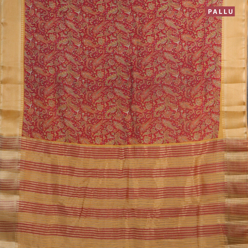 Banarasi cotton saree maroon and dark mustard with allover paisley prints and zari woven border