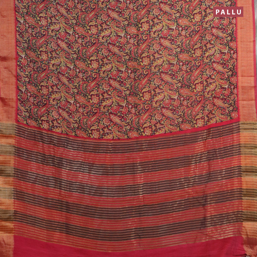 Banarasi cotton saree black and maroon with allover paisley prints and zari woven border