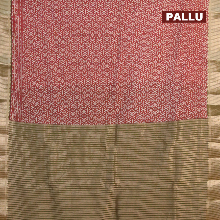 Banarasi cotton saree brown and mehendi green with allover prints and zari woven border