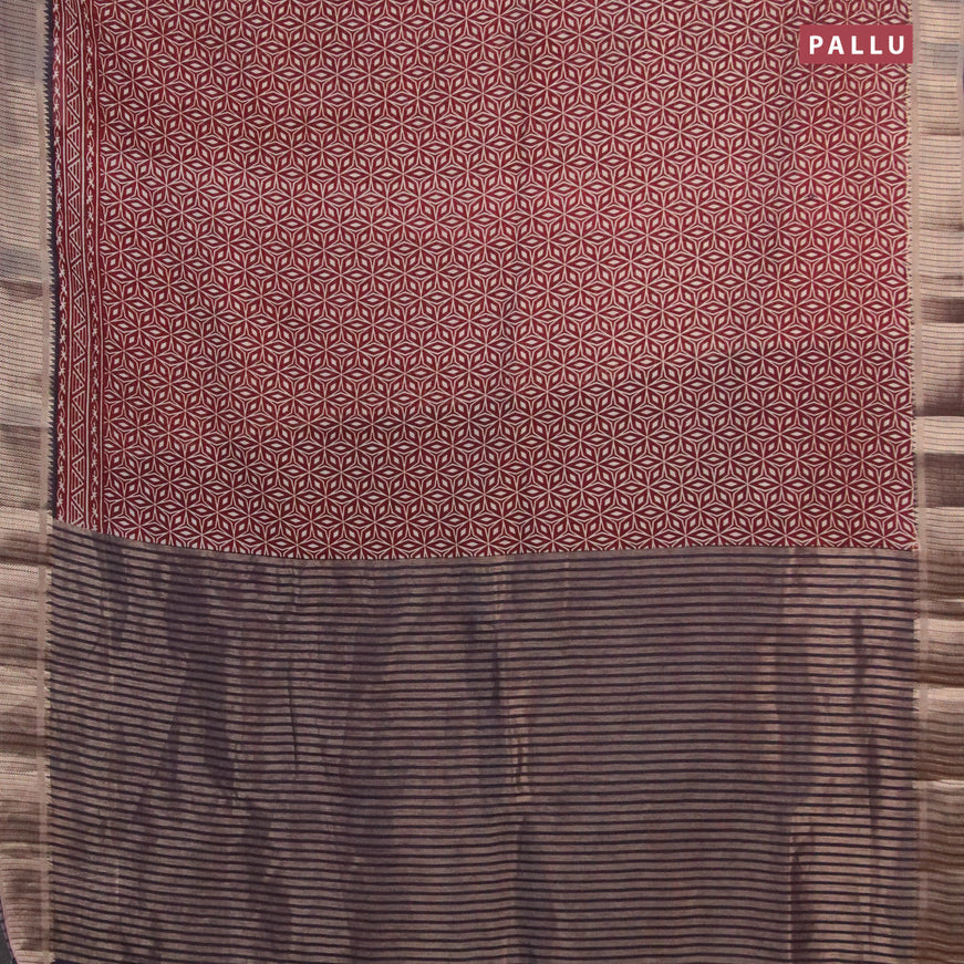 Banarasi cotton saree maroon and blue with allover prints and zari woven border