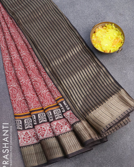 Banarasi cotton saree maroon and black with paisley prints and zari woven border