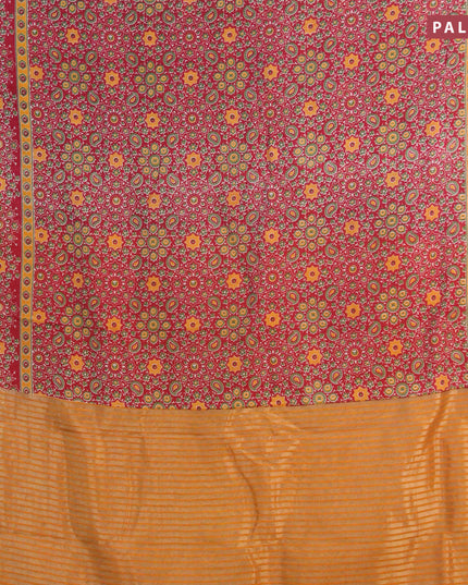 Banarasi cotton saree maroon and mustard yellow with allover ajrakh prints and zari woven border