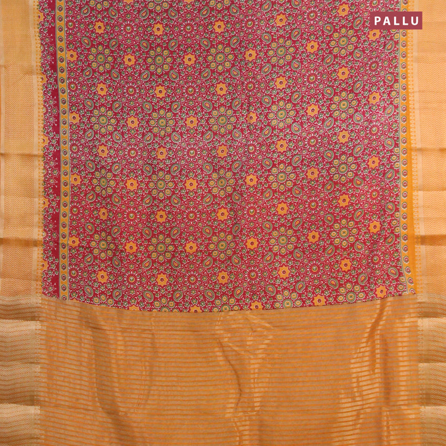 Banarasi cotton saree maroon and mustard yellow with allover ajrakh prints and zari woven border