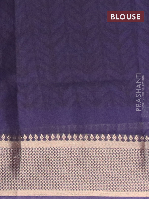 Banarasi cotton saree green and blue with allover ajrakh prints and zari woven border