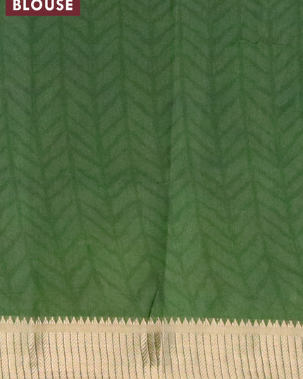 Banarasi cotton saree green with allover prints and zari woven border