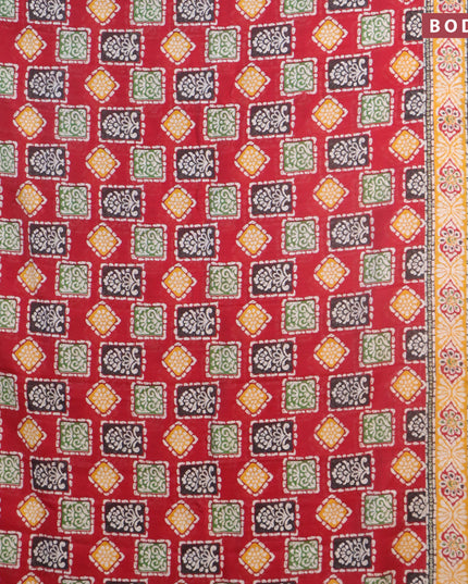 Banarasi cotton saree red and mustard yellow with allover batik butta prints and zari woven border