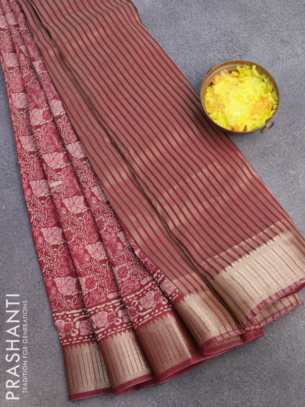 Banarasi cotton saree maroon with allover prints and zari woven border