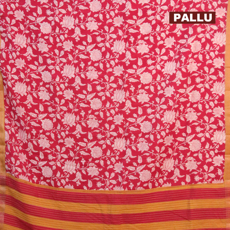 Banarasi cotton saree maroon and mustard shade with allover floral prints and zari woven border