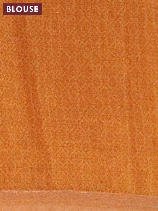 Banarasi cotton saree maroon and mustard shade with allover floral prints and zari woven border