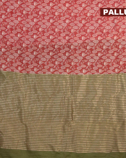 Banarasi cotton saree maroon and sap green with allover prints and zari woven border