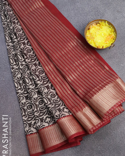 Banarasi cotton saree beige black and maroon with allover prints and zari woven border