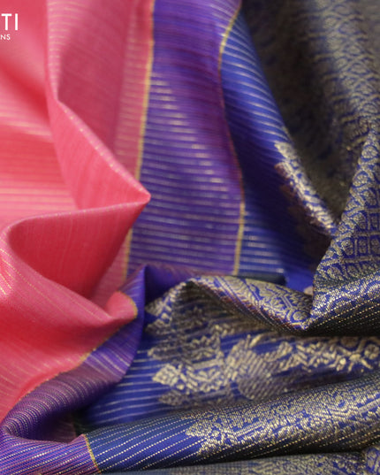 Pure kanjivaram silk saree pink and blue with allover zari weaves & paisley zari buttas in borderless style