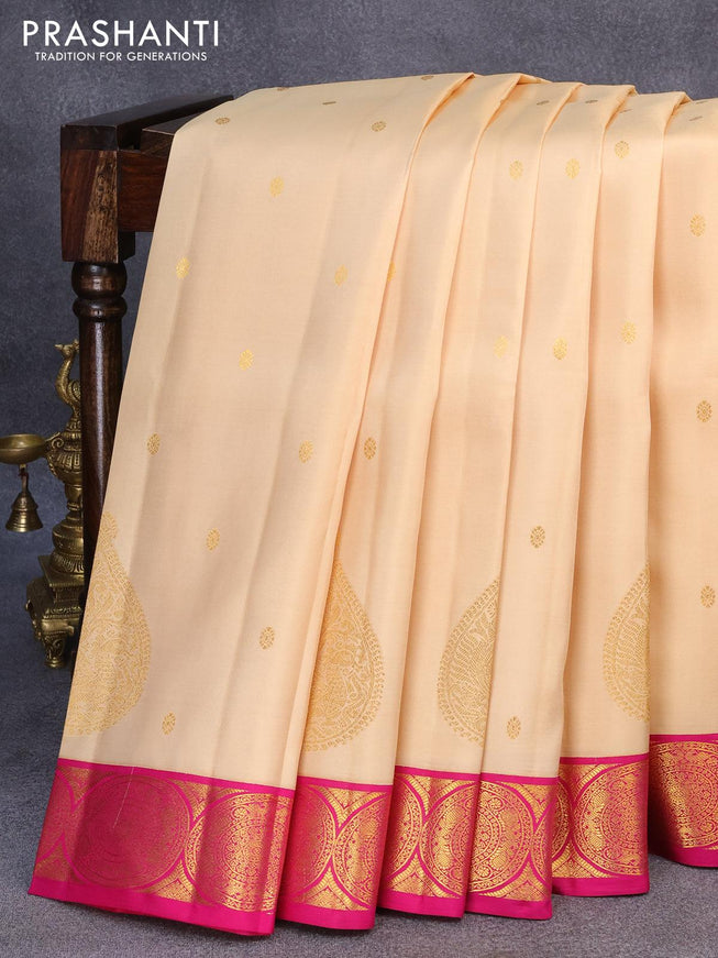 Pure kanjivaram silk saree sandal and pink with zari woven buttas and zari woven border - {{ collection.title }} by Prashanti Sarees