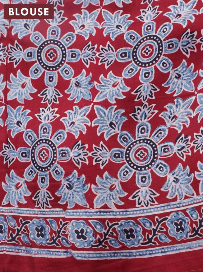 Dola silk saree maroon with allover ajrakh prints and zari woven floral border - {{ collection.title }} by Prashanti Sarees