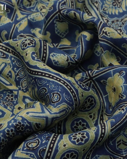 Dola silk saree blue with allover ajrakh prints and zari woven floral border - {{ collection.title }} by Prashanti Sarees