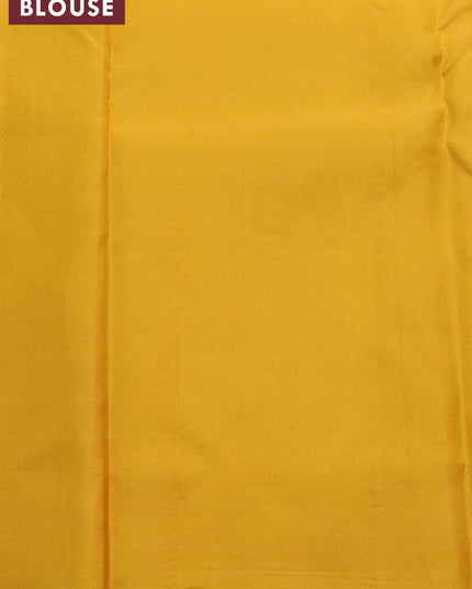 Pure kanjivaram silk saree pink and mustard yellow with zari woven buttas in borderless style