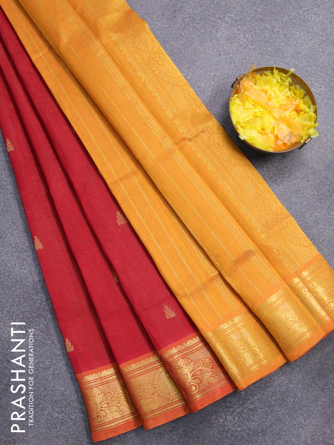 Silk cotton saree maroon and mustard yellow with allover vairaosi pattern & temple zari woven buttas and paisley zari woven border - {{ collection.title }} by Prashanti Sarees