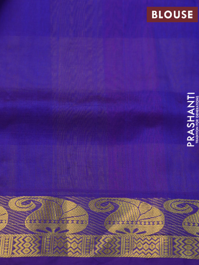 Silk cotton saree multi colour and blue with paalum pazhamum checked pattern & zari buttas and paisley zari woven border - {{ collection.title }} by Prashanti Sarees