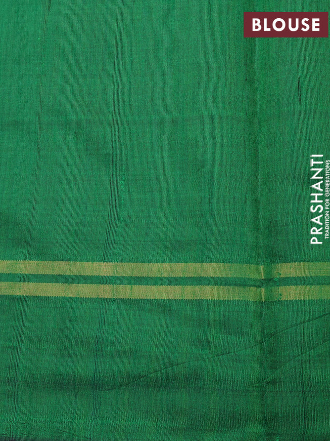 Dupion silk saree magenta pink and green with allover zari woven stripes pattern and zari woven simple border