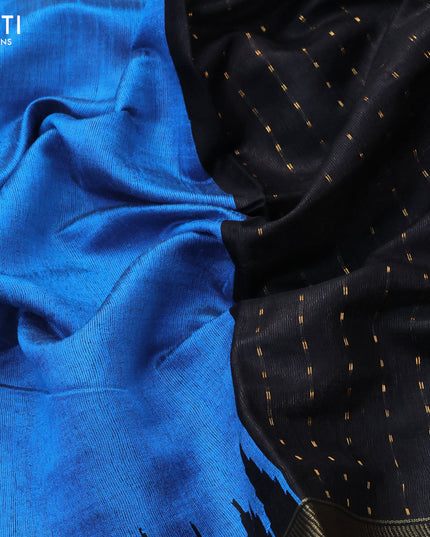 Dupion silk saree cs blue and black with plain body and temple design rettapet zari woven border