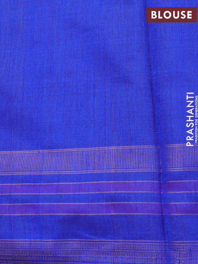 Dupion silk saree orange and blue with zari woven buttas and temple design zari woven border